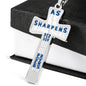 Proverbs 27:17 Premium Cross, Blue/White Jewelry Luxury Necklace (Silver) No