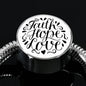 Faith Hope Love, White Background Circle with Durable Steel Bracelet Circle Charm S/M Bracelet & Charm No