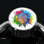 Color Splash Turtle, White Background Circle with Durable Steel Bracelet Circle Charm S/M Bracelet & Charm No