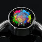 Color Splash Turtle, Black Background Circle with Durable Steel Bracelet Circle Charm S/M Bracelet & Charm No