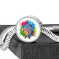 Color Splash Turtle, White Background Circle with Durable Steel Bracelet Circle Charm