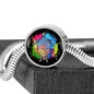 Color Splash Turtle, Black Background Circle with Durable Steel Bracelet Circle Charm