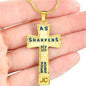 Proverbs 27:17 Premium Cross, Blue/White Jewelry