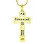 Proverbs 27:17 Premium Cross, Blue/White Jewelry