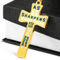 Proverbs 27:17 Premium Cross, Blue/White Jewelry Luxury Necklace (Gold) No