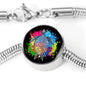 Color Splash Turtle, Black Background Circle with Durable Steel Bracelet Circle Charm M/L Bracelet & Charm No