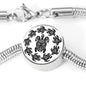 Peaceful Tribal Turtle, White Background Circle with Durable Steel Bracelet Circle Charm M/L Bracelet & Charm No