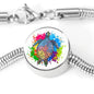 Color Splash Turtle, White Background Circle with Durable Steel Bracelet Circle Charm M/L Bracelet & Charm No