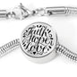 Faith Hope Love, Clear Background Circle with Durable Steel Bracelet Circle Charm M/L Bracelet & Charm No