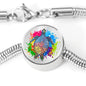 Color Splash Turtle, Clear Background Circle with Durable Steel Bracelet Circle Charm M/L Bracelet & Charm No