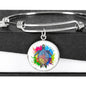 Color Splash Turtle, White Background Circle Bangle Jewelry Luxury Bangle (Silver) No