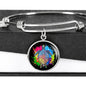 Color Splash Turtle, Black Background Circle Bangle Jewelry Luxury Bangle (Silver) No