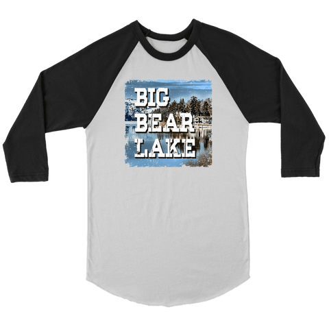 Image of Big Bear Lake V.1 Raglan T-shirt Canvas Unisex 3/4 Raglan White/Black S