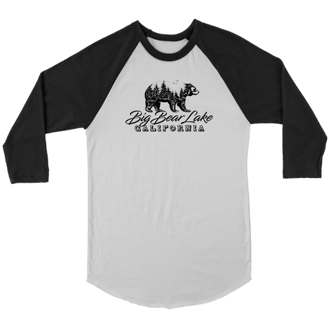 Image of Big Bear Lake California V.2 Black Raglan T-shirt Canvas Unisex 3/4 Raglan White/Black S