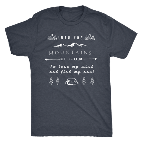 Image of Into the Mountains I Go T-shirt Next Level Mens Triblend Vintage Navy S