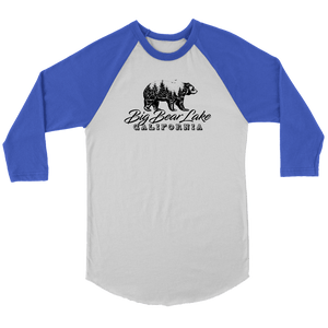 Big Bear Lake California V.2 Black Raglan T-shirt Canvas Unisex 3/4 Raglan White/Royal S