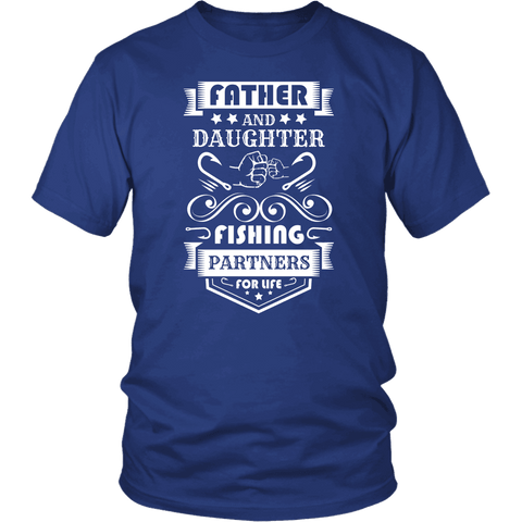 Image of Father and Daughter Fishing Partners T-shirt District Unisex Shirt Royal Blue S