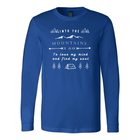Image of Into the Mountains I Go T-shirt Canvas Long Sleeve Shirt Royal S
