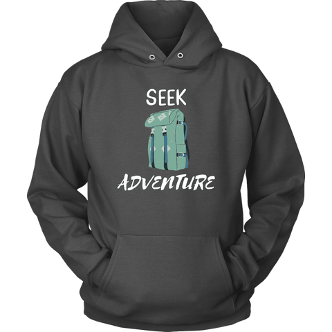 Image of Seek Adventure with Backpack (Mens) T-shirt Unisex Hoodie Charcoal S
