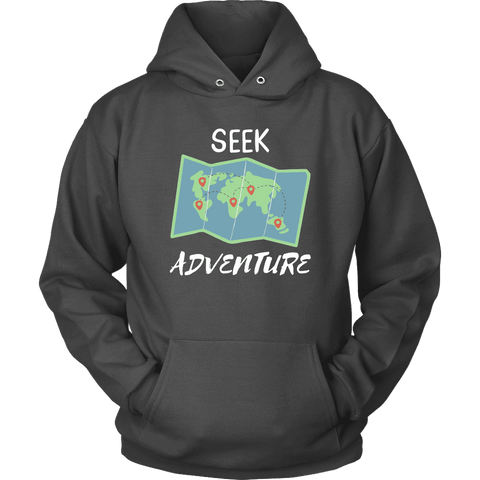 Image of Seek Adventure World Travel T-shirt Unisex Hoodie Charcoal S