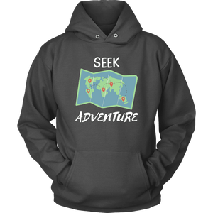 Seek Adventure World Travel T-shirt Unisex Hoodie Charcoal S