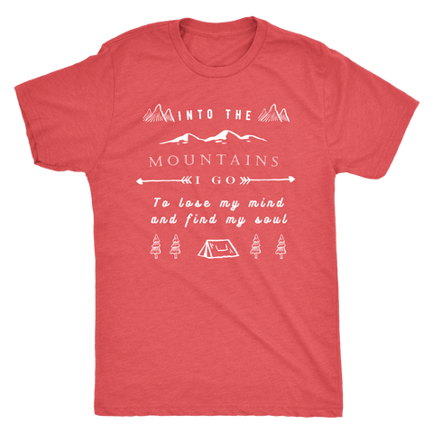 Image of Into the Mountains I Go T-shirt Next Level Mens Triblend Vintage Red S