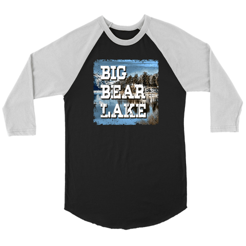 Image of Big Bear Lake V.1 Raglan T-shirt Canvas Unisex 3/4 Raglan Black/White S