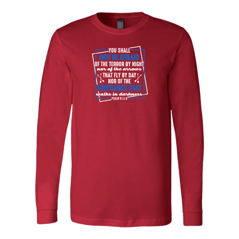 Image of You shall not be afraid Psalm 91 5-6 White Longsleeve and Hoodies T-shirt Canvas Long Sleeve Shirt Red S