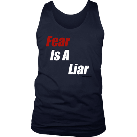Image of Fear Is A Liar, Bold White T-shirt District Mens Tank Navy S