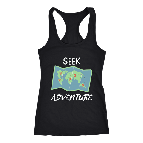 Image of Seek Adventure World Travel T-shirt Next Level Racerback Tank Black XS