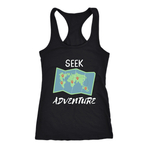 Seek Adventure World Travel T-shirt Next Level Racerback Tank Black XS