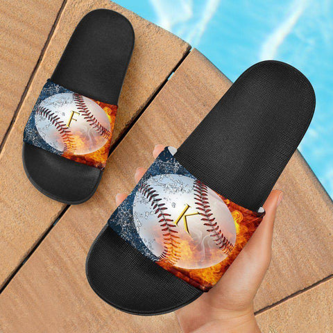Image of Custom Baseball Slide Sandals | FK Black Slides