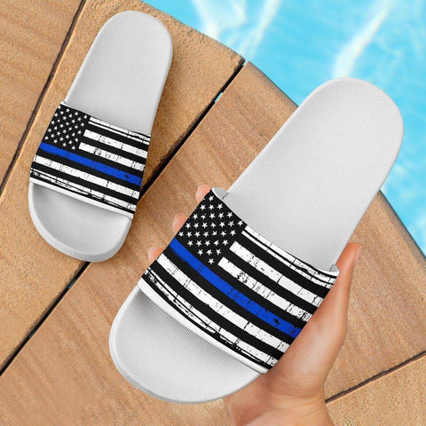 Image of Thin Blue Line Slide Sandals | White Slides