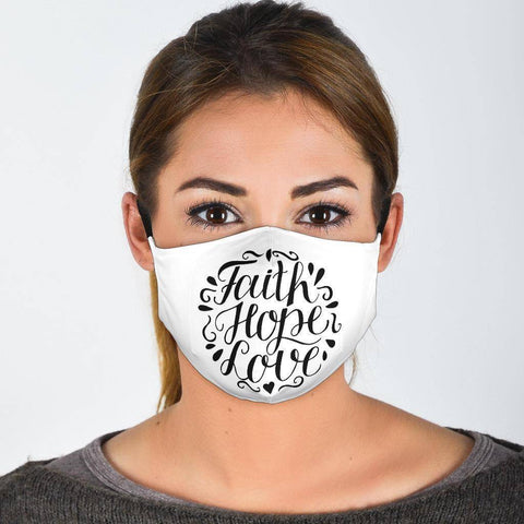 Image of Faith Hope Love Face Mask Black Face Mask Face Mask - Black Adult Mask + 2 FREE Filters (Age 13+)