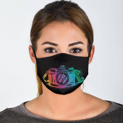 Image of Colorful Camera Fask Mask Face Mask Face Mask - Black Adult Mask + 2 FREE Filters (Age 13+) 