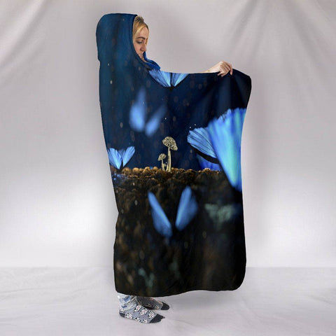 Image of Cool Blue Butterfly Hoodie Blanket 