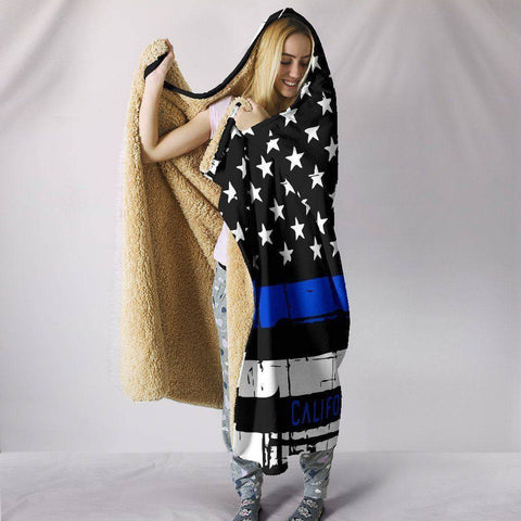 Image of Premium Thin Blue Line Hooded Blanket, California