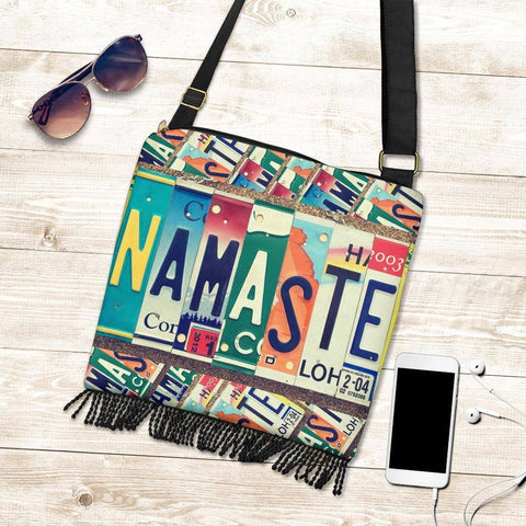 Image of Namaste License Plate Art on Groovy Boho Purse purse