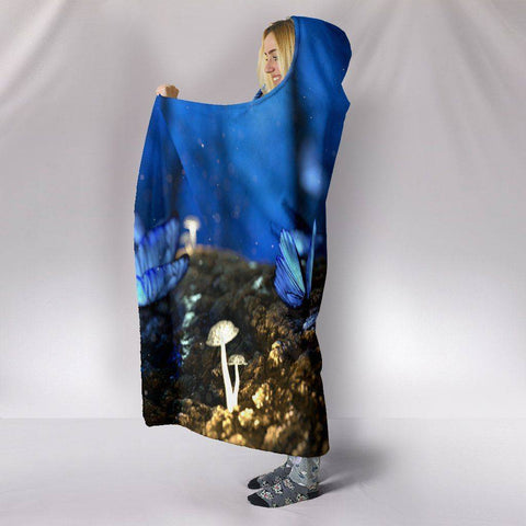 Image of Cool Blue Butterfly Hoodie Blanket 