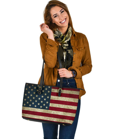 Image of American Flag Tote, Large Vegan Leather Bags 