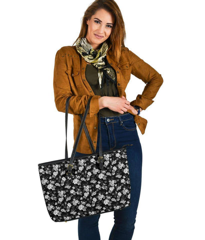 Image of White Roses and Butterflies, Large Vegan Leather Tote Bags