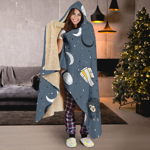 Image of Sleeping Space Sloth Hooded Blanket Large Print