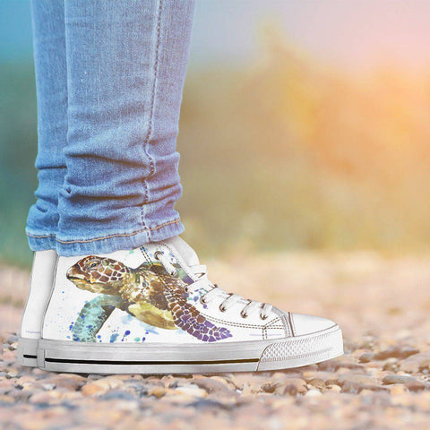 Image of Groovy Watercolor Turtle on Premium High Tops V.1