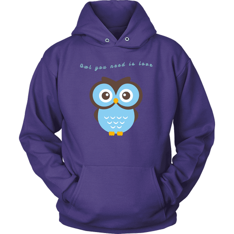 Image of Owl You Need is Love T-shirt Unisex Hoodie Purple S