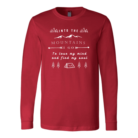 Image of Into the Mountains I Go T-shirt Canvas Long Sleeve Shirt Red S
