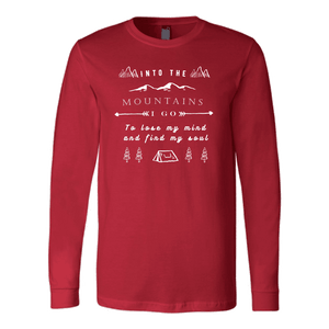 Into the Mountains I Go T-shirt Canvas Long Sleeve Shirt Red S