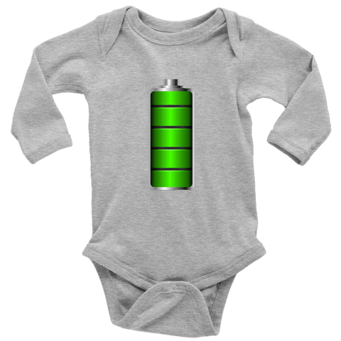 Image of Fully Charged Onsies T-shirt Long Sleeve Baby Bodysuit Heather Grey NB