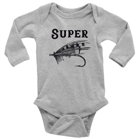 Image of Super Fly T-shirt Long Sleeve Baby Bodysuit Heather Grey NB
