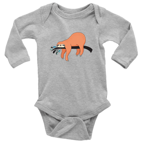 Image of Sleepy Sloth Onsies T-shirt Long Sleeve Baby Bodysuit Heather Grey NB