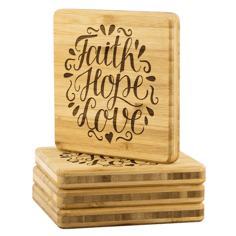 Image of Faith Hope Love Handmade Bamboo Coaster Coasters